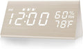 JALL Digital Alarm Clock, with Wooden Electronic LED Time Display, 3 Alarm Settings, Humidity & Temperature Detect, Wood Made Electric Clocks for Bedroom, Bedside (White)