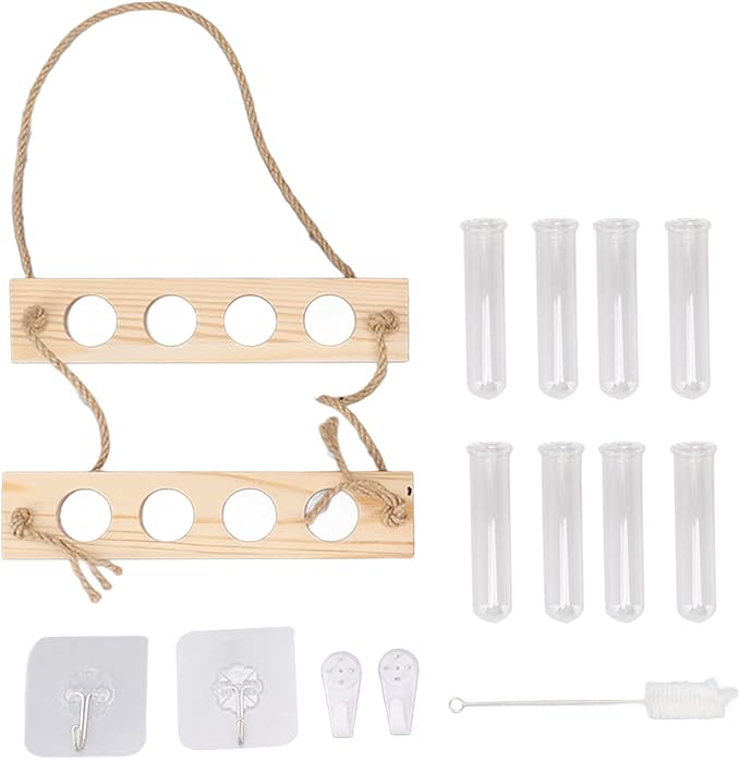 Yunseity Wall Mounted Plant Terrarium, Widely Used Plant Propagation Station, Space Saving, 8 Holes, 2 Tier Design, Test Tube Style, Easy Assembly for Family (Original Wood Color)
