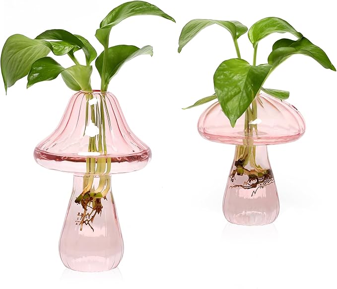 Mushroom Glass Vase Propagation Stations Flower Vases Home Decor Mushroom Planter Cute Vases Garden Decoration Set of 2