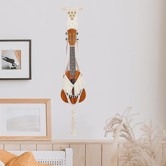 Ukulele Hanger Macrame Wall Mount Hanger Stand Holder for Soprano Ukulele Wall Decor Case Alternative Kit