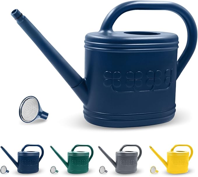 Watering Can for Indoor & Outdoor Plants, Plant Watering Can with Stainless Steel Shower Head, 1 Gallon Plastic Watering Can for Garden, Flowers, Vegetable, Greenhouse (Dark Blue, 1 Gallon)