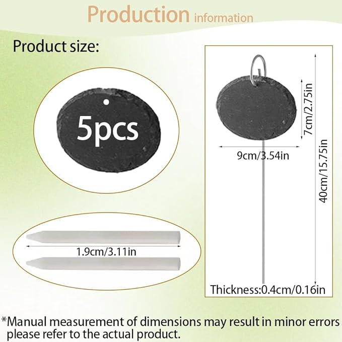 Slate Plant Labels Garden Markers Signs Labels with Stainless Steel Stake & Marker Pen Waterproof Slate Plant Labels for Flowers, Herbs, Potted Plants, Seed (Oval, 5PCS)