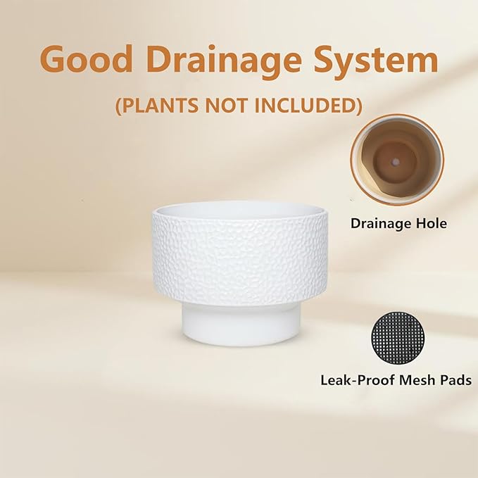 11 Inch Plant Pots, Ceramic Pots for Plants with Drainage Hole, Plant Pots Indoor for Monstera, Honeycomb Planter Flower Pot for Plants, Modern Planters for Deck Home Office Plants, White