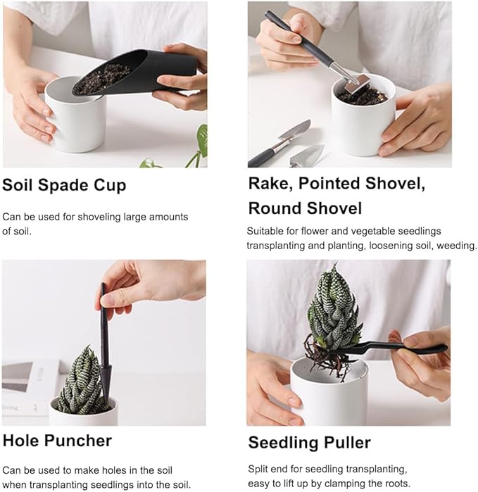 Succulent Tools Kit, Mini Gardening Tools, Garden Succulent Kit Transplant Tool Set for Seedling Soil, Set of 5