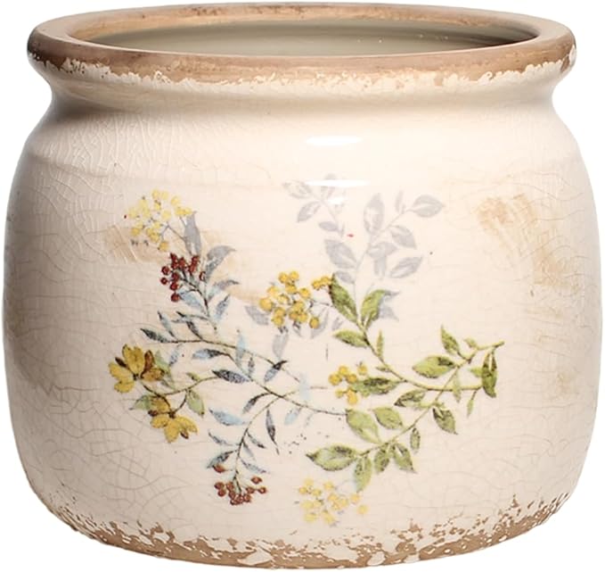 Xiaan Jiaju Pots for Plant, Cottage Rustic Clay Ceramic Tabletop Flower Pots, 6.29'' Plant Pots Indoor with Drainage, Sage Yellow Vase & Planters, Farmhouse Home & House Decor, Gifts for Mom