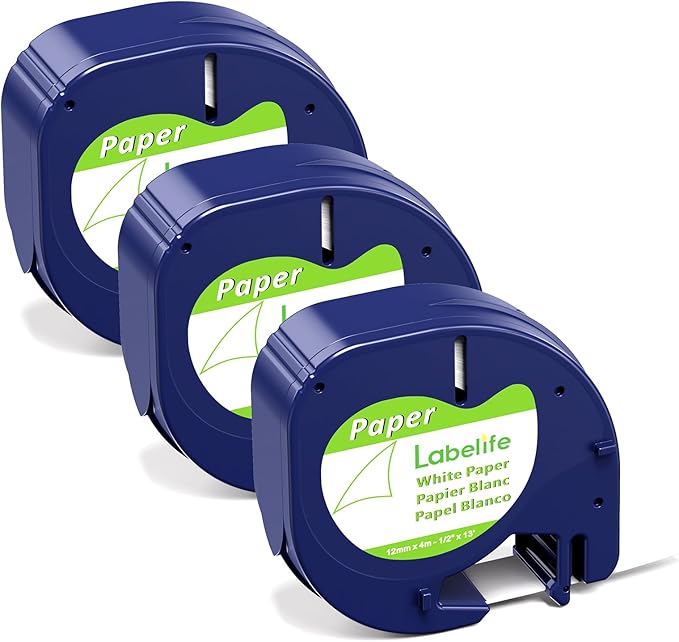 Compatible with Dymo LetraTag Refills White Paper 12mm x 4m 1/2" x 13' Letra tag Label Maker Tape for Dymo LT-100T LT-100H Plus 200B Printer, 3-Pack Labelife 91330 10697 Label Tape