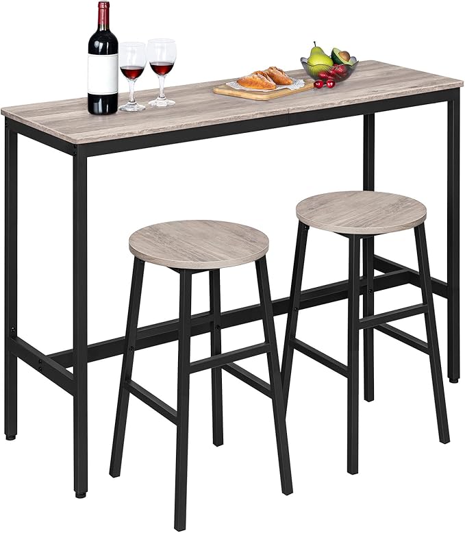 MAHANCRIS Bar Stools, Set of 2 Round Bar Chairs with Footrest, 24.4 Inch Kitchen Breakfast Bar Chairs, Industrial Bar Stools, Easy Assembly, for Dining Room, Kitchen, Greige BAHG0201Z
