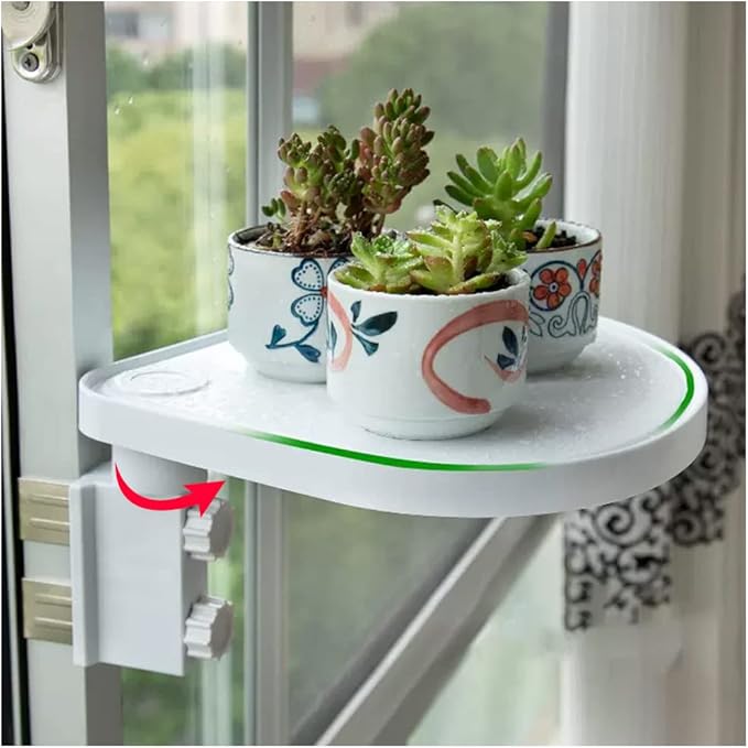 WAYUTO Rotatable Floating Window Plant Caddy Shelf Sliding Window Door Ledge Plant Display for Windowsill Door Perch Deck Decoration