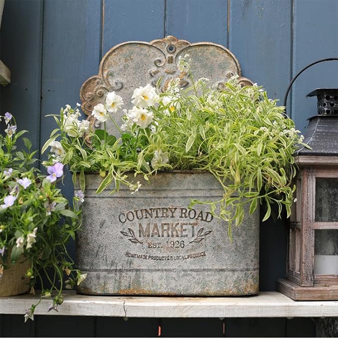 All Chic Metal Wall Planter Wall Mount Planter Metal Hanging Planter Wall Vases for Flowers Planters for Outdoor Plants for Farmhouse Decor (Rustic)
