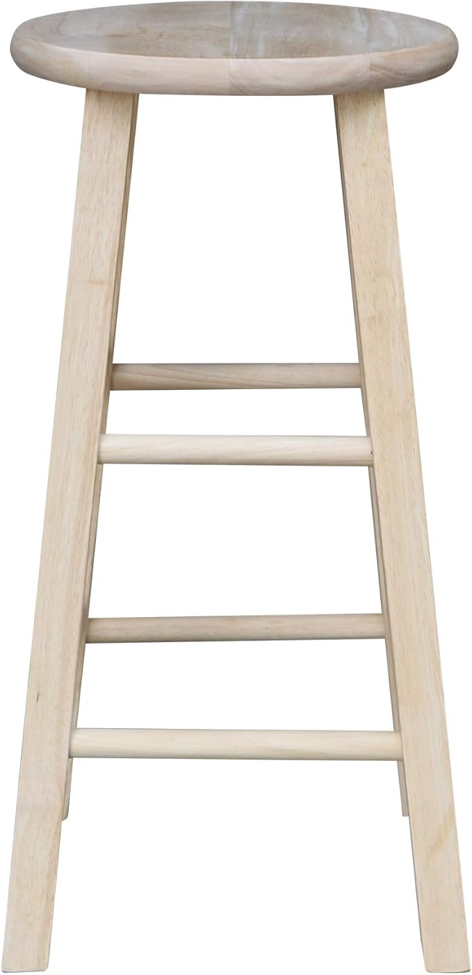 IC International Concepts, Round Top Stool-24" Seat Ht, 12.5"W x 12.5"D x 24"H, Solid Parawood, 24"H, 225 lb Wt. Capacity, Kitchen/Dining, Fully Assembled, DIY, Paint/ Stain In Any Color, Unfinished