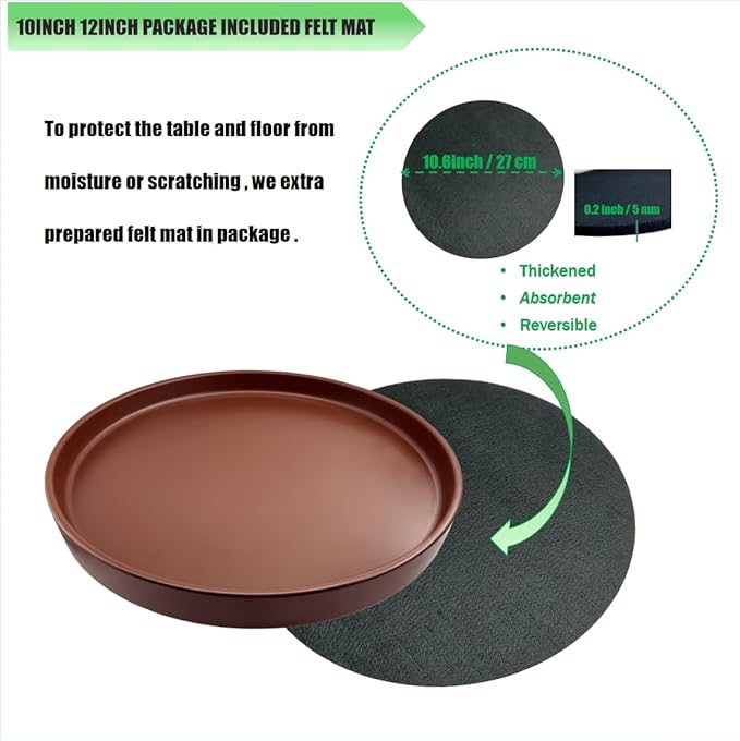 Yukfona Ceramic Plant Saucer Pot Tray 10 Inch, Planter Saucers 4 5 6 7 8 9 10 11 12 13 Inch for Indoors Outdoor, Durable Sturdy Flower Drainage drip Water Tray for Glazed Pots Base (10.7 Inch-Brown)