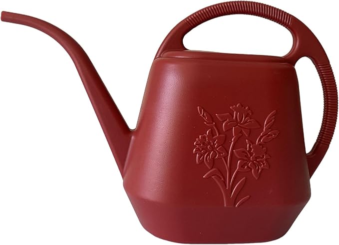 Watering Can 1 Gallon with Comfortable Handle, Flower Patterns Watering Can Indoor Plants, Plastic Long Spout Watering Can for House Plants Succulent Bonsai Garden Flower Outdoor (Red)