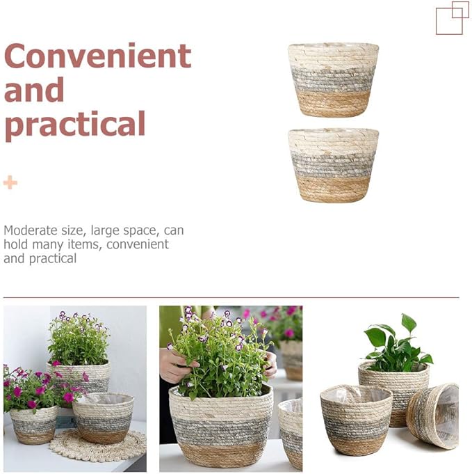 2pcs Woven Flower Baskets Decorative Planters for Use for Desktop Balcony Decoration