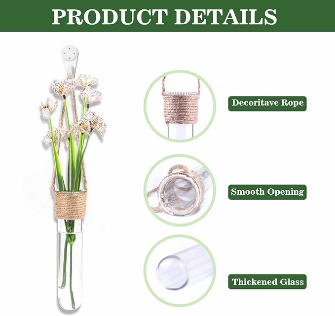 ARTORA Plant Propagation Hanging Glass Planter Terrarium Wall Mounted Decorative Flower Vase Hydroponic Plant Cultivation Test Tube for Home Office Decor (4PCS)