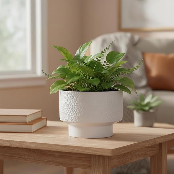 11 Inch Plant Pots, Ceramic Pots for Plants with Drainage Hole, Plant Pots Indoor for Monstera, Honeycomb Planter Flower Pot for Plants, Modern Planters for Deck Home Office Plants, White