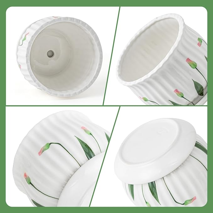 SHECIPIN Plant Pots for Indoor Plants Set of 3, 4+5.3+6.7 Inch Ceramic Plant Pots with Drainage Hole，Cute Garden Pots Succulent Pots with Saucer
