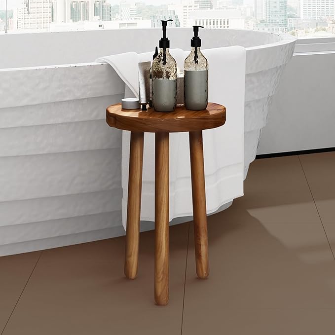 11.8" Round 18" Tall Wood Plant Stand | Teak Wood Accent Stool | Accent Table |Side Table