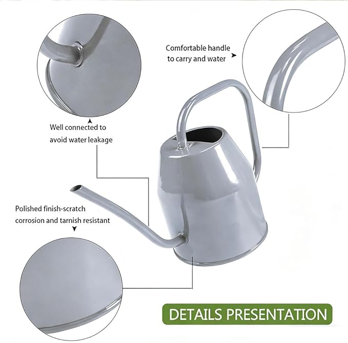 35 oz/1000 ml Metal Indoor Small Watering Can with Long Spout for House Plants Decorative, 12 oz/360 ml Glass Plant Mister Spray Bottle for Bonsai Garden Flowers (Grey)