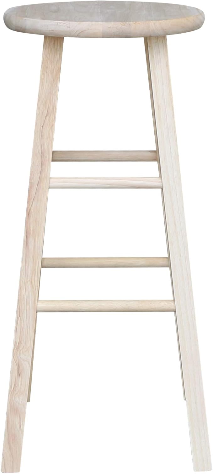 International Concepts Round Top Stool, 29-Inch Bar Height, Solid Parawood, Unfinished