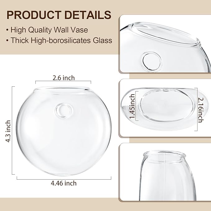 Window Propagation Stations, Oblate Glass Terrariums Planter with Suction Cup Hook, Wall Hanging Planters for Hydroponics Plants, Home, Office, Bathroom, Living Room Decor, Gift for Plant Lovers (4)