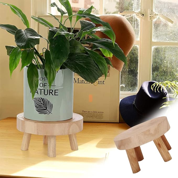 5.5IN Small Solid Wood Garden Plant Pot Riser Display Stands Flower Pot Holder Indoor Round Plant Stand for Indoor Outdoor Patio Garden(Mini Models)