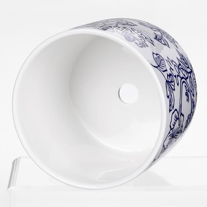 Set of 2 Blue and White Ceramic Plant Pots with Drainage Hole and Saucers, Retro Blue Porcelain Vase Round Planters for Succulent Cactus Indoor Outdoor Garden Home Desktop Decor, 4.5+5.5 Inch