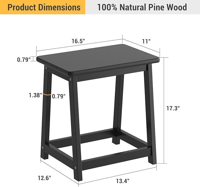 Wooden Step Stool Tall Seat Stool Dining Piano Stool End Side Table Wood Plant Stand Table Indoor Bedside Table Nightstand Flower Pot Stand for Living Room Bathroom Bedroom Kitchen (Black)