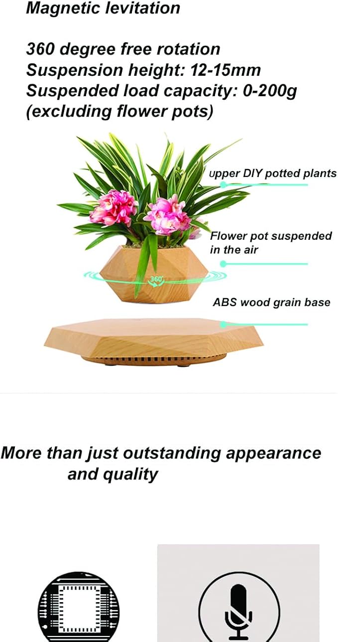 LMingKun Levitating Plant Pot - Floating Plant Pot for Small Plants. Levitating Decor for Home & Office Magnetic Floating Levitating Display (Light Wood Grain)