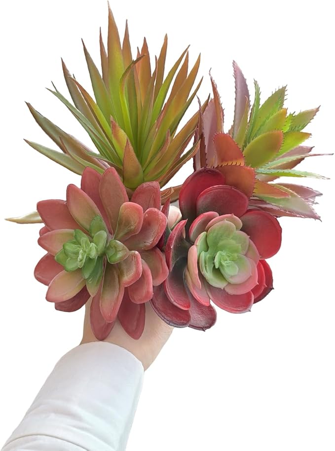 4Pcs Artificial Succulent Plants Set, Realistic Fake Succulents for Home Garden Party Decor Autumn Colored