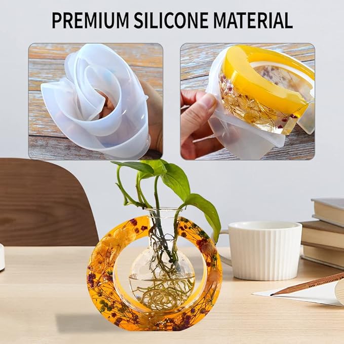 Vase Frame Resin Mold,Oval Shape Flower Plant Hydroponic Concrete Cement Mould for Propagation Station,with Calabash Shaped Plastic Bottle,Centerpieces,Weddings,Housewarming,Kitchen&Home