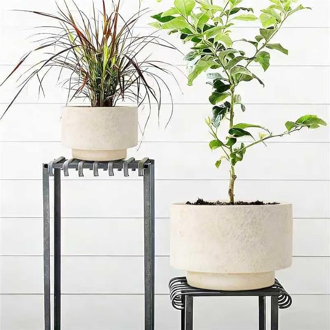 Succulent Pots, 8 Inch + 6 Inch Plant Pots for Plants with Drainage Hole, Indoor Outdoor Ceramic Planter, Set of 2 Round Flower Pots for Succulent and Plants, Beige