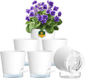 Meowell 6 inch Self Watering Pots for Indoor Outdoor Plants, 6 Pack Flower Plant Pots with Drainage Holes and Clear Reservoirs, Visible Water Level, Plastic Planters with Wicking Rope, White