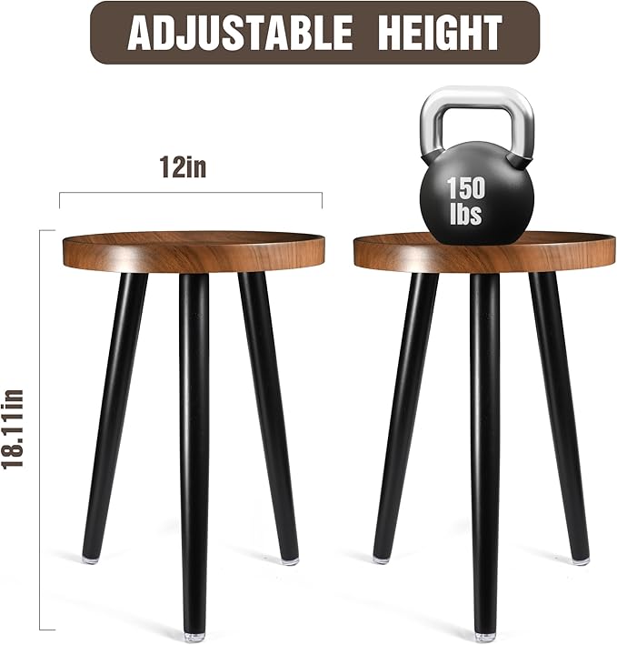 KGPLOME Indoor Plant Stand,Wood Mid Century Plant Table in Walnut Finish,Tall Plant Stand for Flower Pot,Modern Round Small Side End Table with Raised Design (Walnut, 12"x18" 2 Pack)