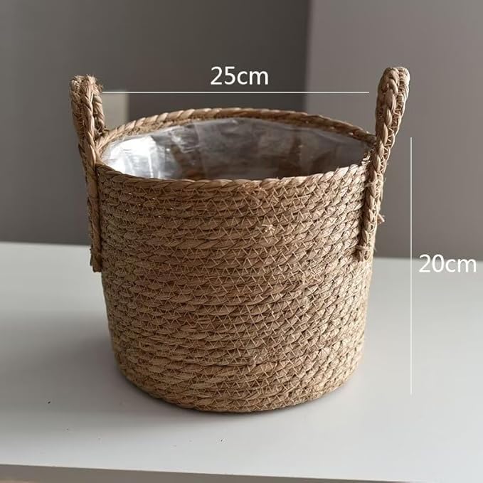 Kerio Seagrass Planter Basket Straw Plant Basket Woven Flower Plant Pot Plant Containers with Plastic Liner for Indoor Plants Laundry Room 9.8Inch