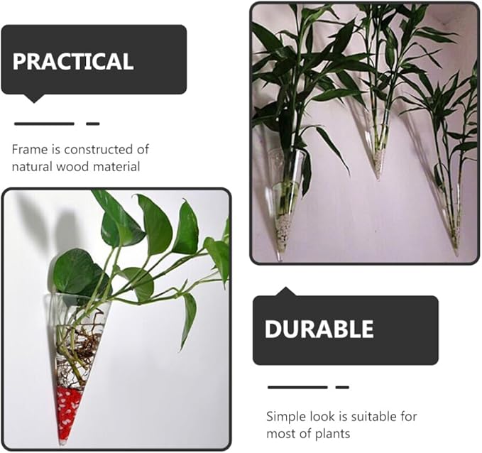 Operitacx 2Pcs Glass Wall Hanging Vases Hydroponic Cone for Succulent Plants Indoor Home Kitchen Wall Mounted Garden Decor