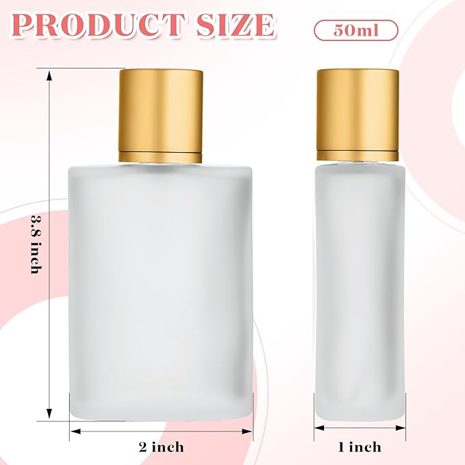 Tessco for you 6 Pcs 50/100ml Frosted Glass Bottle Perfume Atomizer Refillable Spray Empty Perfume Dispenser Fine Mist Atomizer Cosmetic Container for Travel Men Women (1.7 Ounces,Gold)