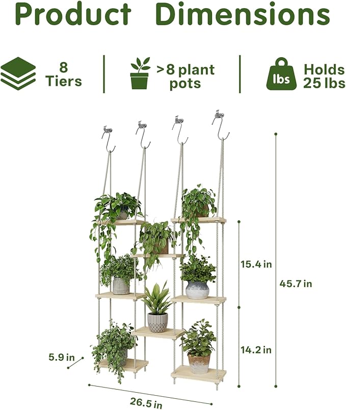 Window Plant Shelves, 8 Tier Window Sill Shelf for Plants, Macrame Hanging Plant Stand Indoor, Plant Hanger Floating Shelves, Window Plants Holder Boho Decor Living Room Bedroom Wall Decor