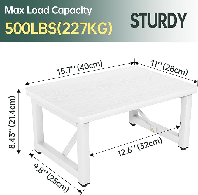 SZLHANJZ Step Stool, Small Step Stool for Adults, Wood and Metal Foot Stool, One Stepping Stool for Bedside Sofa Side, 400 LBS Load Heavy Duty Step, White