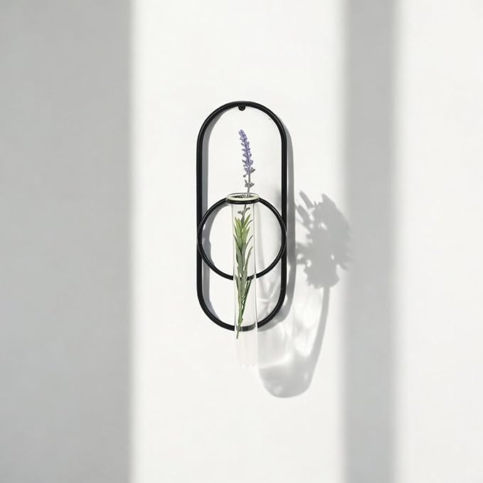 Sephra 10.25" Oval Wall Hanging Planter - Indoor Plant Propagation Station and Flower Vase - Modern Black Finish for Living Room or Home Office Decor