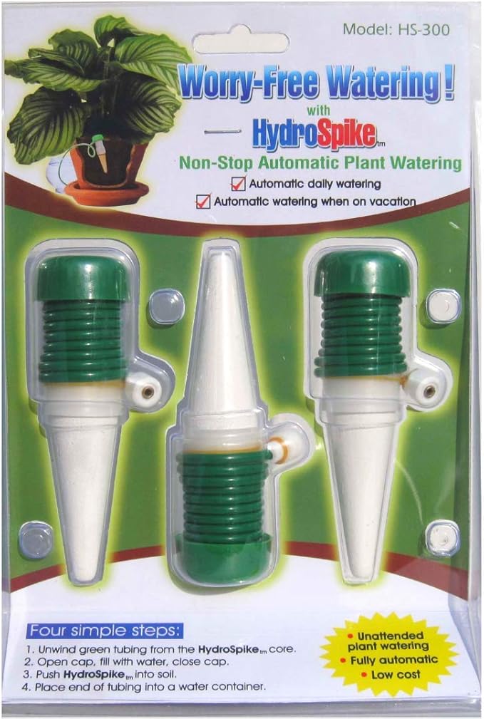 HS-300 (3-Pack) Worry-Free Automatic Plant Watering Devices Kit. Self Auto Waterer Spikes, Bulbs, Stakes Irrigation System for Indoor House Plants, Vacation. No Glass Globe Bottle, Jug, Can