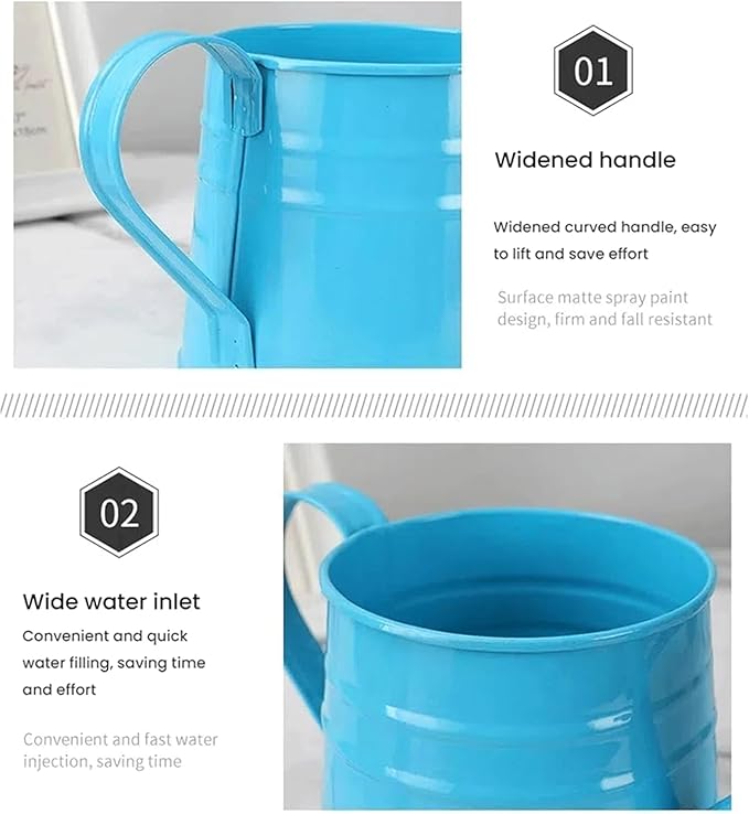 Metal Watering Can - 1L Vintage Sprinkling Can Plant Watering Can for Outdoor Indoor Plants, Tinplate Watering Kettle Gardening Tool, Galvanized Steel Watering Cans for Flowers (Blue)