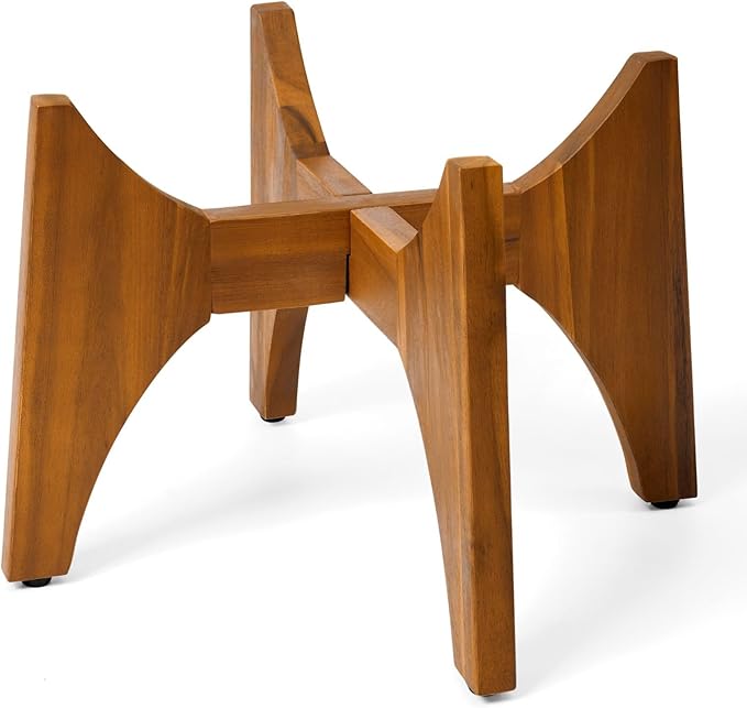 KUTE NEST Acacia Wood Plant Stand - Elegant Match for Corso/Arco Planter, Medium Indoor Solid Wood Plant Holder with Golden Teak Finish for Modern Home Decor (Walnut, Low - Medium)