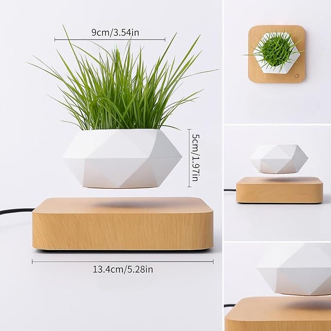 Levitating Plant Pot, Magnetic Levitating Planter 360°Auto-Rotating Floating Plant Levitating Display for Bonsai, Air Plants Cool Floating Desk Decor for Office, Living Room (Light Brown)
