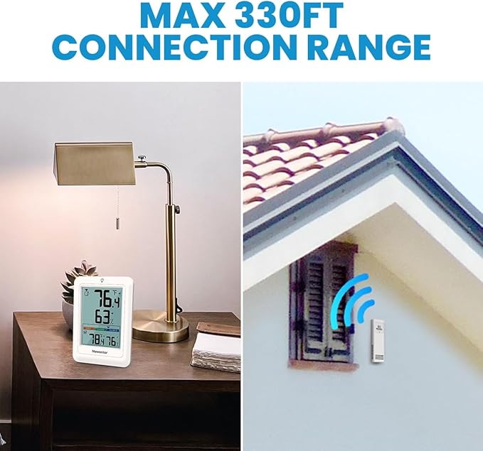 Newentor Indoor Outdoor Thermometer Wireless, Weather Stations Wireless Indoor Outdoor, Outdoor Thermometers for Patio House, Outside Inside Thermometers with Comfort Indicator, White with 2 Sensors