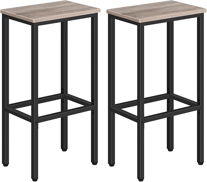 MAHANCRIS Set of 2 Bar Stools, 29.5" Tall Counter Bar Stools, Kitchen Breakfast Bar Chairs with Footrest, Rectangular Industrial Bar Chairs, for Dining Room, Greige and Black BAHG01701