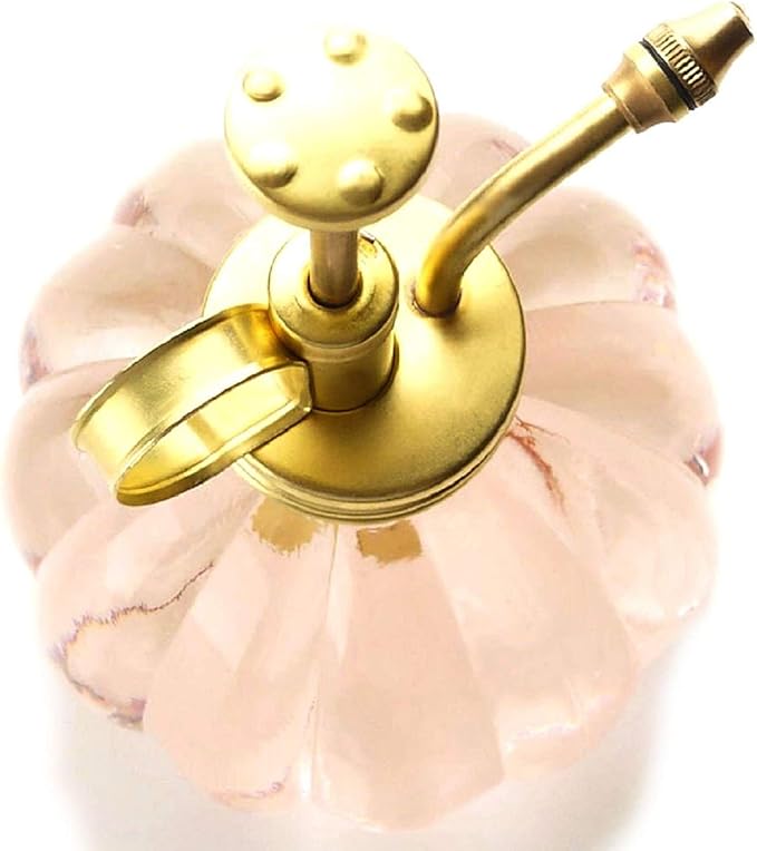 Vintage Style Glass Pumpkin Bottle Sprayer Watering Can Plant Mister with Brass Sprayer Head (Pink)