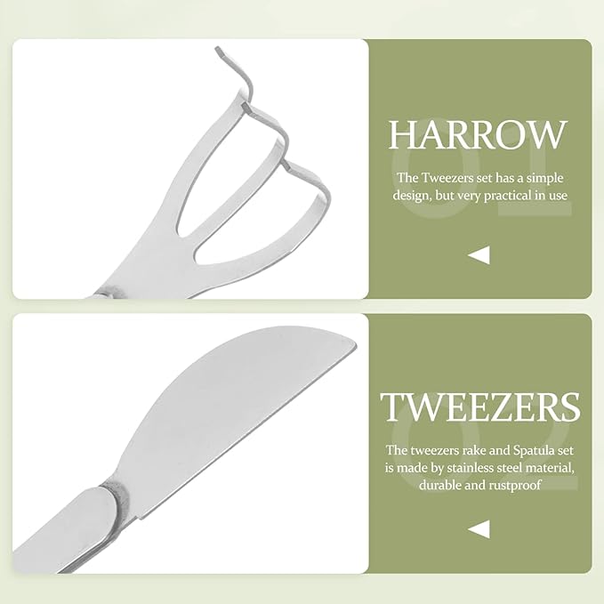 GANAZONO Bonsai Tool Set with Precision Tweezers Rake and Moss Spatula 8.66 Inch Stainless Steel Gardening Tools for Miniature and Potted Plants Care