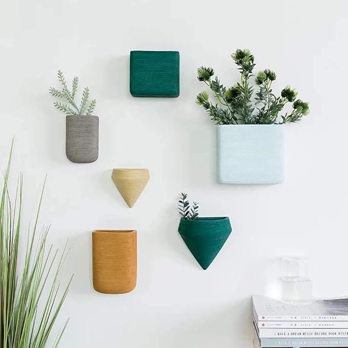 Resin Planters Geometric Wall Planters Indoor Plant Pots Colorful Wall-Mounted Flower Pots Vertical Plant Container Air Plant Holder Wall Vase for Cactus Succulents Herbs and More … (6 Mixed)