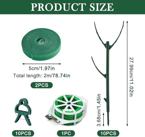 22pack Stackable Plant Support Stakes Climbing Plant Support Structures Stem Holder Structures Frame Plants Holder Stick Moss Pole for Supports(Color:Green)