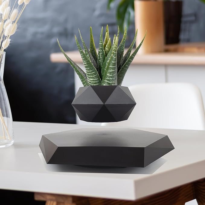 Levitating Plant Pot Hexagon Floating Plant Pot Small Bonsai Planter Levitating Decoration for Home Office